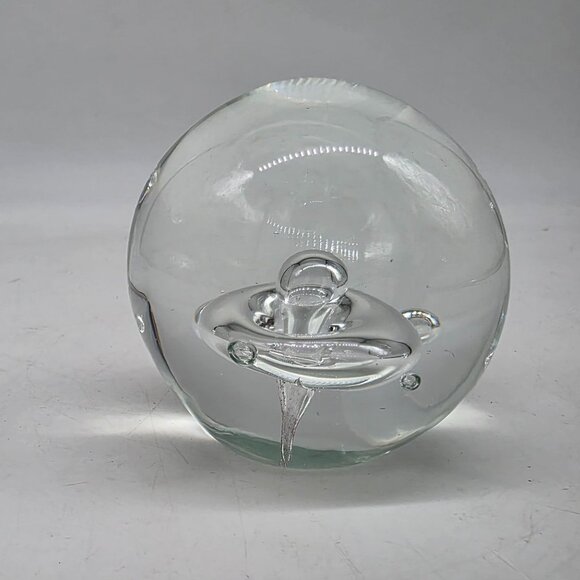 Hand Blown Clear Glass Paperweight With Abstract Design Controlled Bubbles 3" - Picture 11 of 12